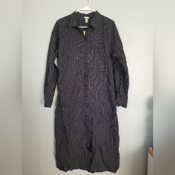 Women's Versatile Long Sleeve Midi Shirtdress - A New Day Black/White Striped XL - Picture 3 of 7
